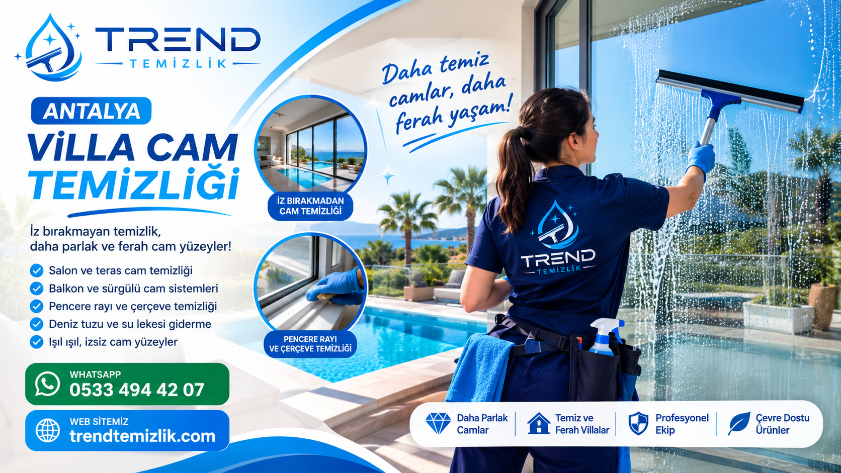 Antalya villa cam temizliği